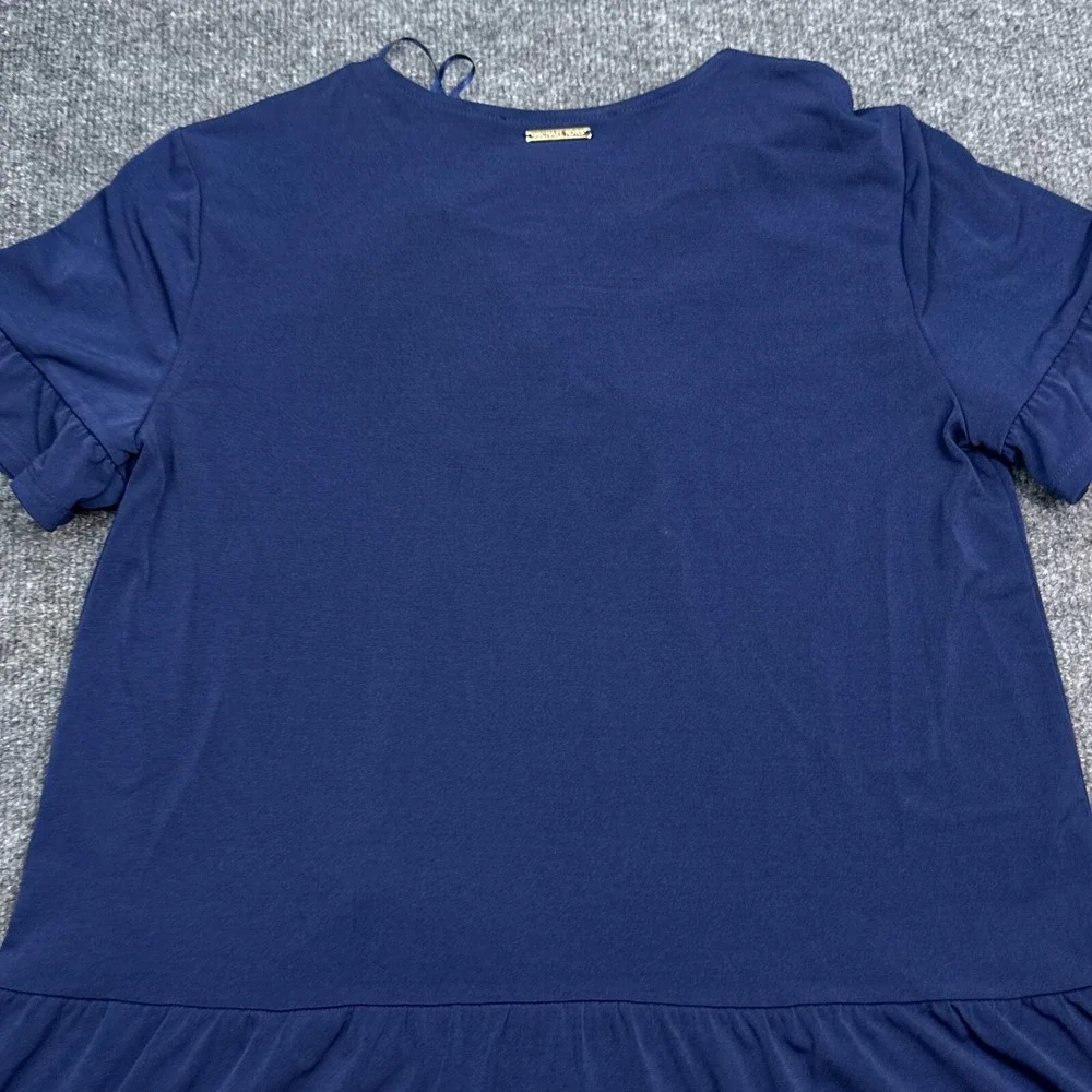 Michael Kors MK Blouse Top Womens Size Small Navy Blue Cinch Neck‎ Tasseled